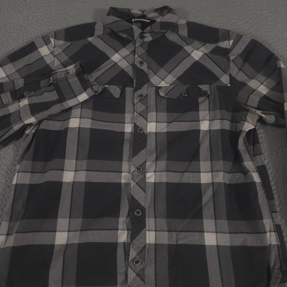 Black Diamond Shirt Mens Large Multi Plaid Organic Cotton Stretch Flannel Pocket